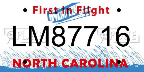 LM87716 North Carolina License Plate