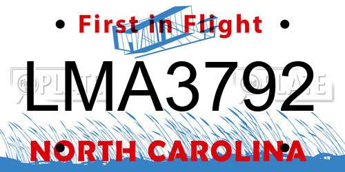 LMA3792 North Carolina License Plate