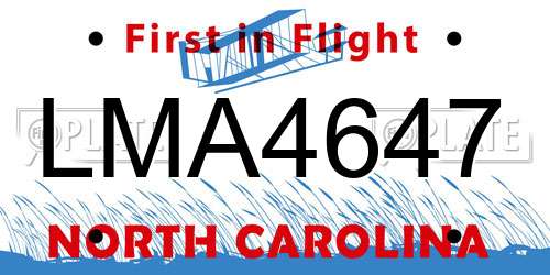 LMA4647 North Carolina License Plate