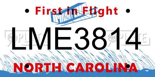 LME3814 North Carolina License Plate