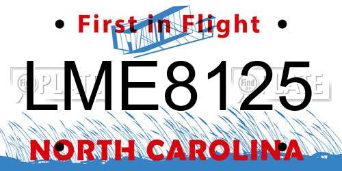 LME8125 North Carolina License Plate