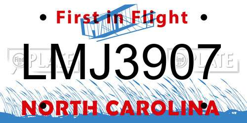 LMJ3907 North Carolina License Plate