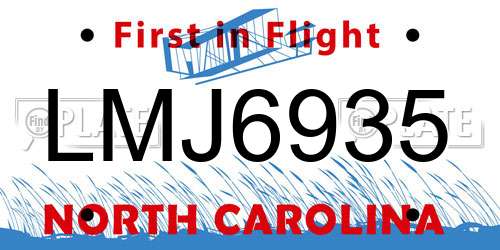 LMJ6935 North Carolina License Plate