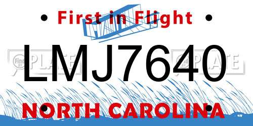 LMJ7640 North Carolina License Plate
