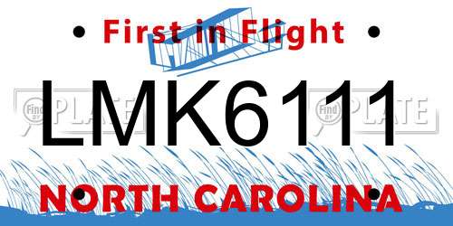 LMK6111 North Carolina License Plate