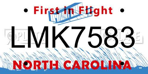 LMK7583 North Carolina License Plate