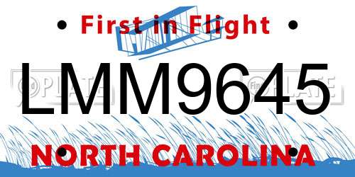 LMM9645 North Carolina License Plate