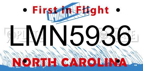 LMN5936 North Carolina License Plate