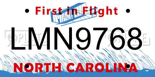 LMN9768 North Carolina License Plate