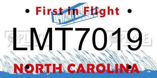 LMT7019 North Carolina License Plate