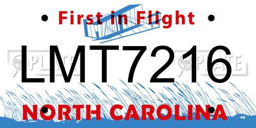 LMT7216 North Carolina License Plate