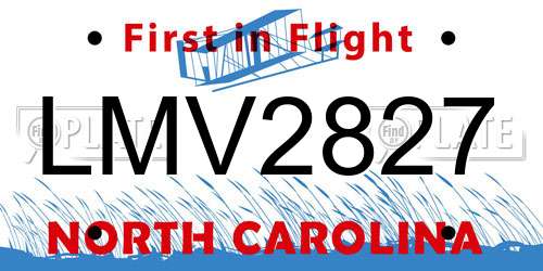 LMV2827 North Carolina License Plate