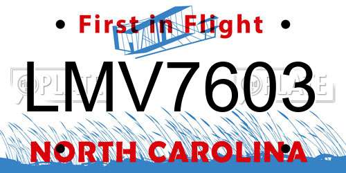 LMV7603 North Carolina License Plate