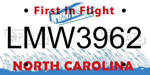 LMW3962 North Carolina License Plate