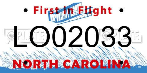 LO02033 North Carolina License Plate
