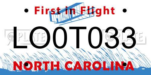 LO0T033 North Carolina License Plate