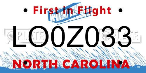 LO0Z033 North Carolina License Plate