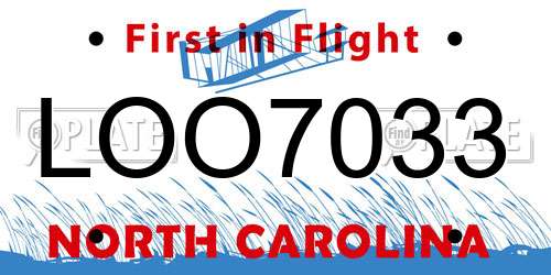 LOO7033 North Carolina License Plate