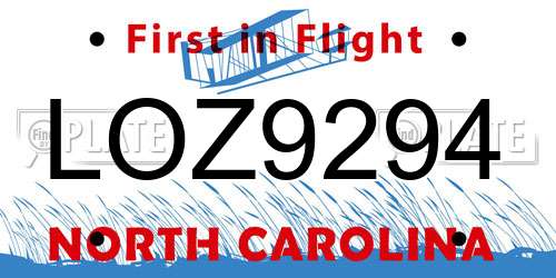 LOZ9294 North Carolina License Plate