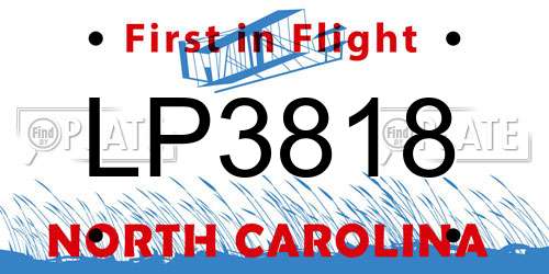 LP3818 North Carolina License Plate