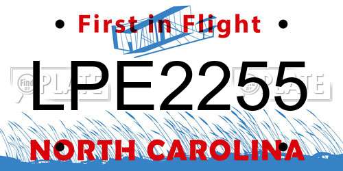 LPE2255 North Carolina License Plate