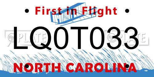 LQ0T033 North Carolina License Plate
