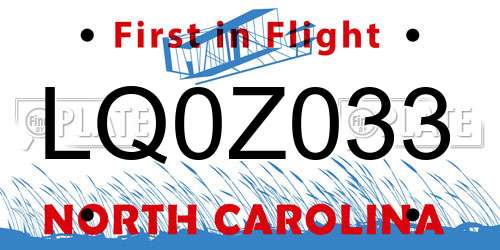 LQ0Z033 North Carolina License Plate