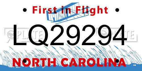 LQ29294 North Carolina License Plate