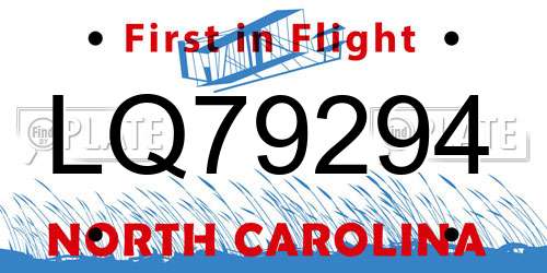 LQ79294 North Carolina License Plate