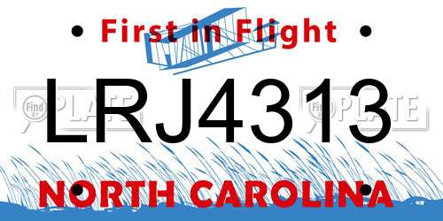 LRJ4313 North Carolina License Plate