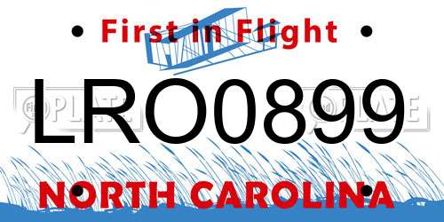 LRO0899 North Carolina License Plate