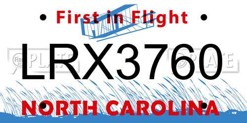 LRX3760 North Carolina License Plate