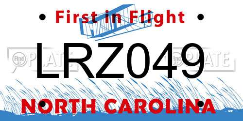LRZ049 North Carolina License Plate