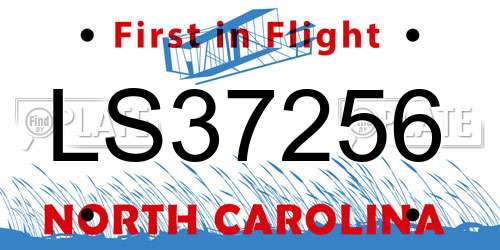 LS37256 North Carolina License Plate