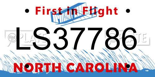 LS37786 North Carolina License Plate