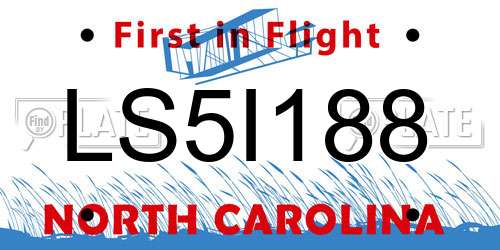 LS5I188 North Carolina License Plate