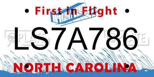 LS7A786 North Carolina License Plate