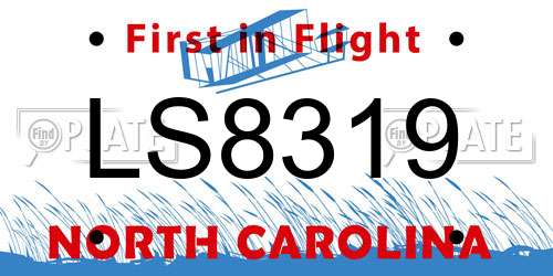 LS8319 North Carolina License Plate