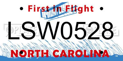 LSW0528 North Carolina License Plate