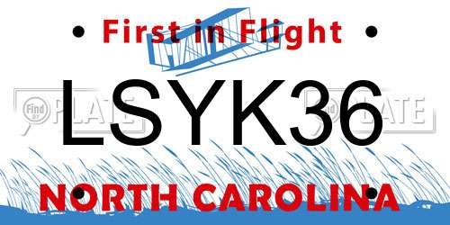 LSYK36 North Carolina License Plate