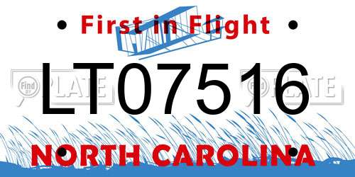 LT07516 North Carolina License Plate