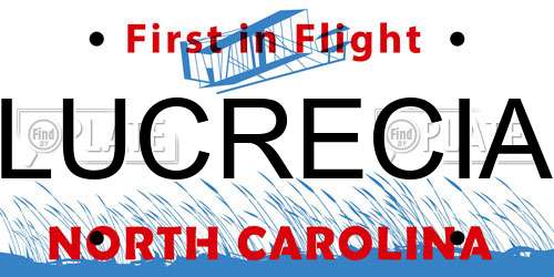 LUCRECIA North Carolina License Plate