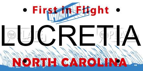 LUCRETIA North Carolina License Plate