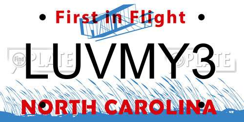 LUVMY3 North Carolina License Plate