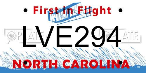 LVE294 North Carolina License Plate