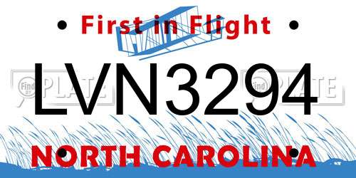 LVN3294 North Carolina License Plate