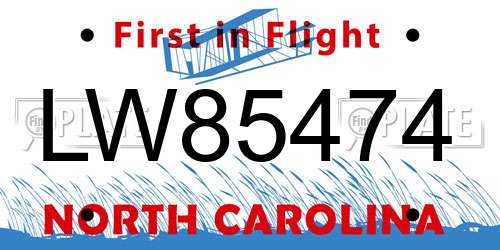 LW85474 North Carolina License Plate