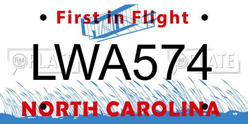 LWA574 North Carolina License Plate