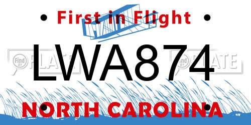 LWA874 North Carolina License Plate