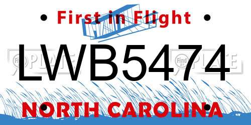 LWB5474 North Carolina License Plate